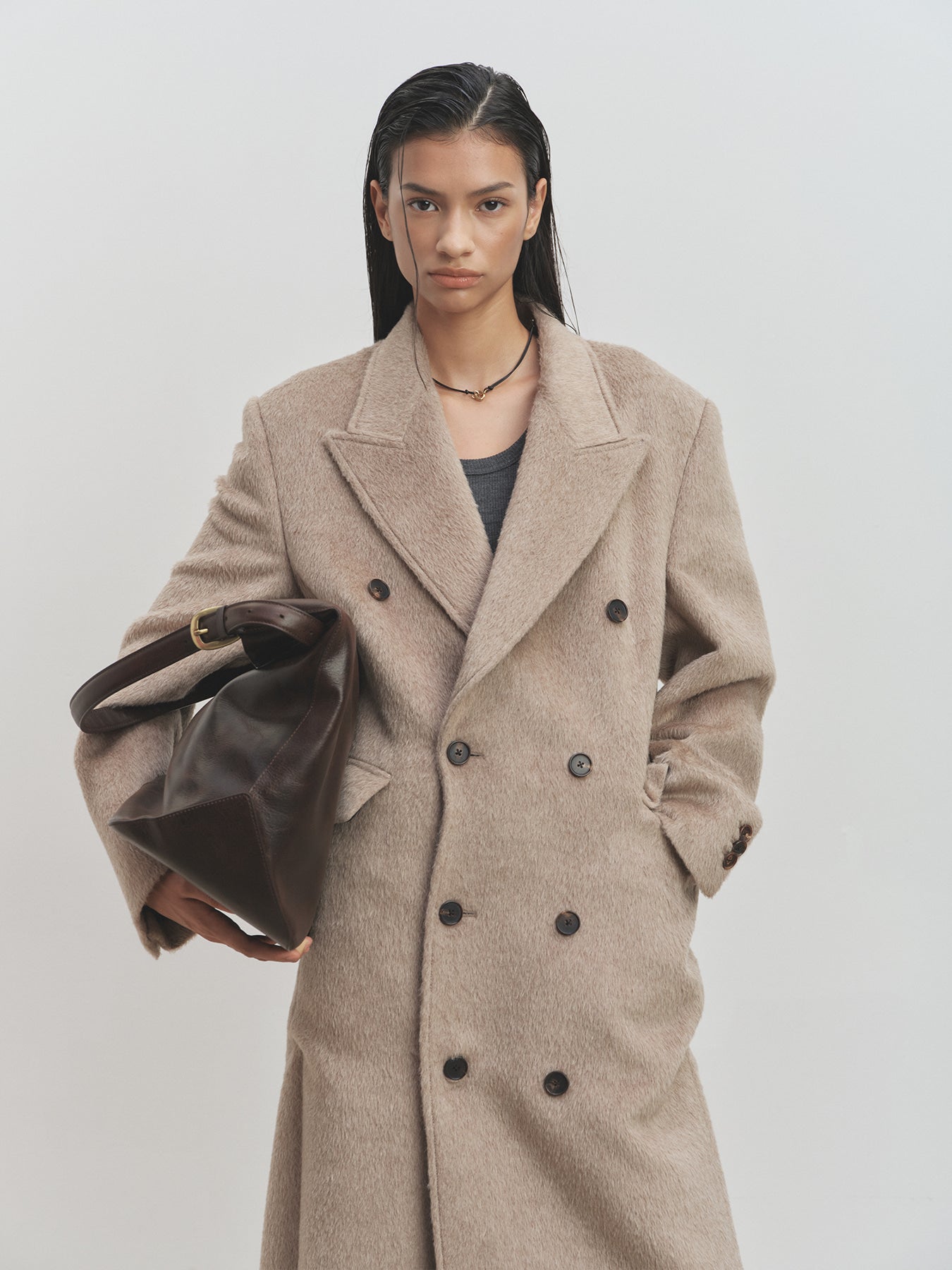 Tonywack - Wool And Alpaca Fitted Double-Breasted Maxi Coat (Beige) product image 4 | TRAB K-Fashion Australia