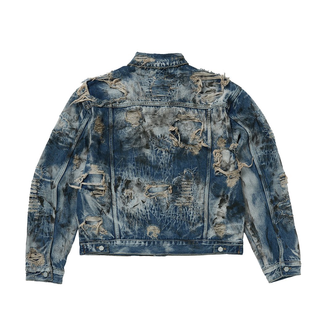 Thug Club - Hard-Washed Damaged Denim Jacket (Blue) product image 2 | TRAB K-Fashion Australia