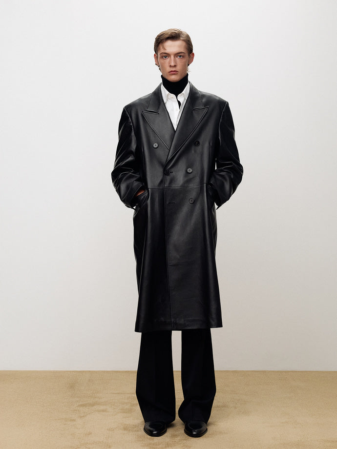 Tonywack - Nappa Leather Double-Breasted Coat (Black) product image 3 | TRAB K-Fashion Australia