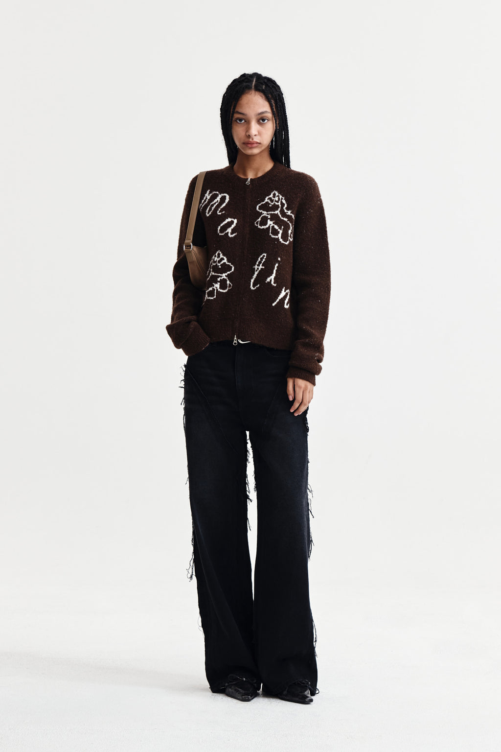 Matin Kim - Matin Poni Coni Knit Zip Up (Brown) product image 9 | TRAB K-Fashion Australia
