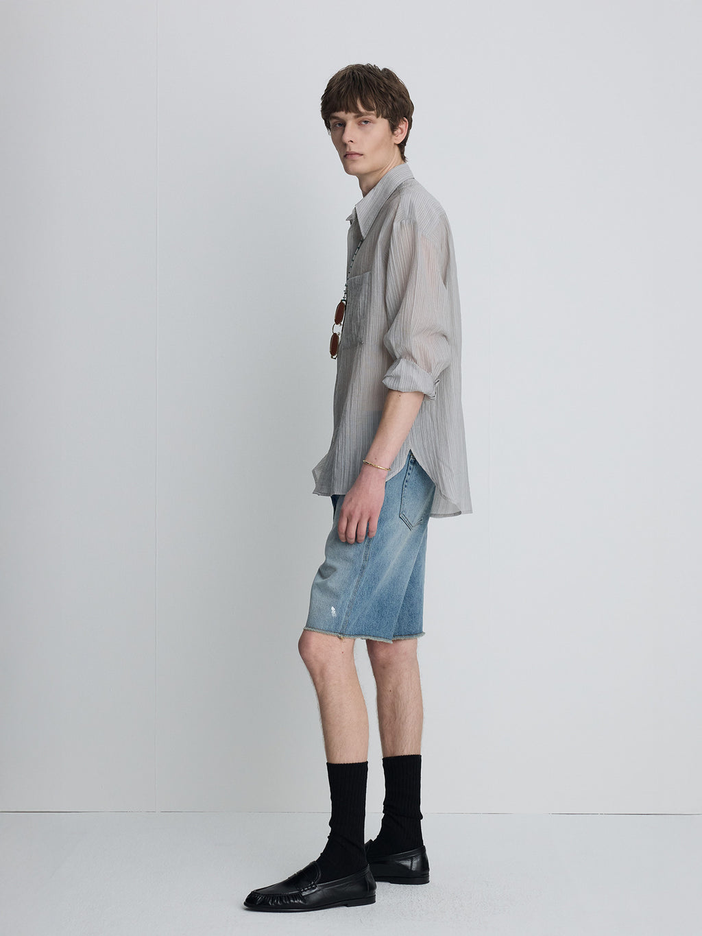 Tonywack - Lyocell Oversized Stripe Shirt (Grey) product image 2 | TRAB K-Fashion Australia
