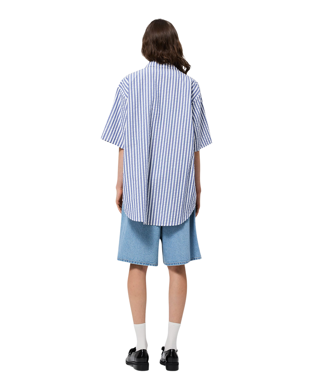 Kimhe Kim - Stripped Label Short Sleeves Shirt (Blue) product image 4 | TRAB K-Fashion Australia