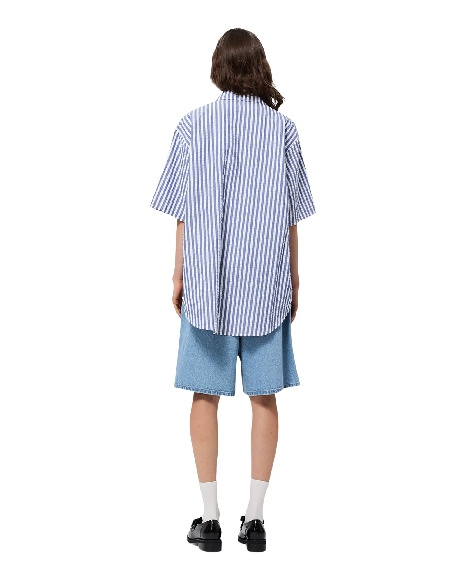 Kimhe Kim - Stripped Label Short Sleeves Shirt (Blue) product image 4 | TRAB K-Fashion Australia