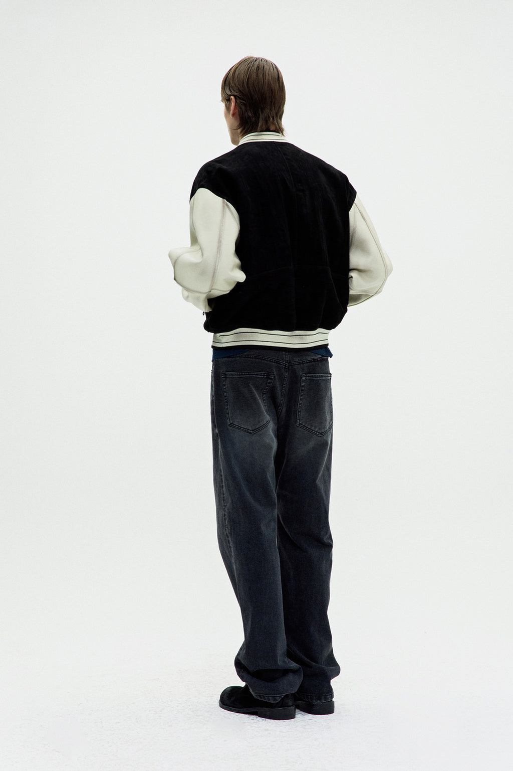 Coor - Mixed Leather Varsity Jumper (Black) product image 4 | TRAB K-Fashion Australia