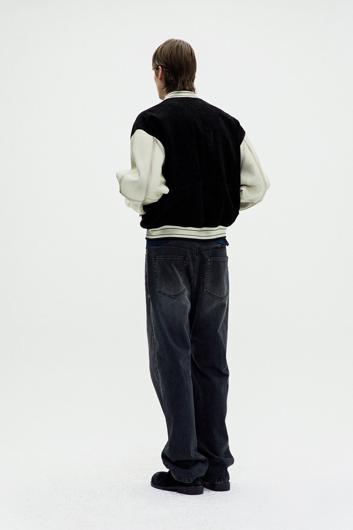 Coor - Mixed Leather Varsity Jumper (Black) product image 4 | TRAB K-Fashion Australia