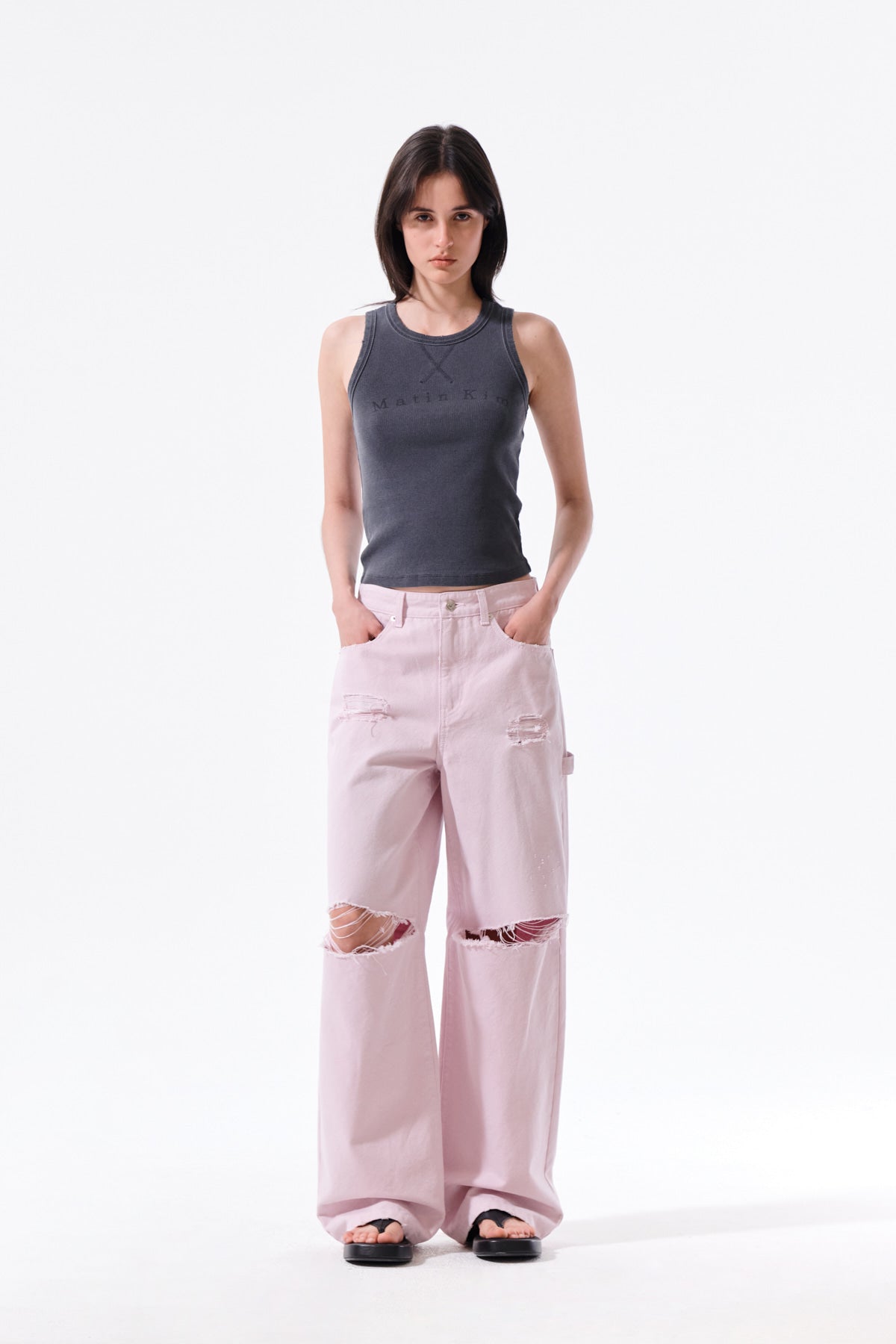 Matin Kim - Destroyed Color Dyeing Denim Pants (Pink) product image 10 | TRAB K-Fashion Australia