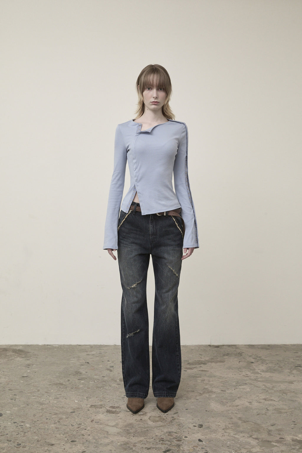 Matin Kim - Snap Detail Slim Top (Light Blue) product image 11 | TRAB K-Fashion Australia