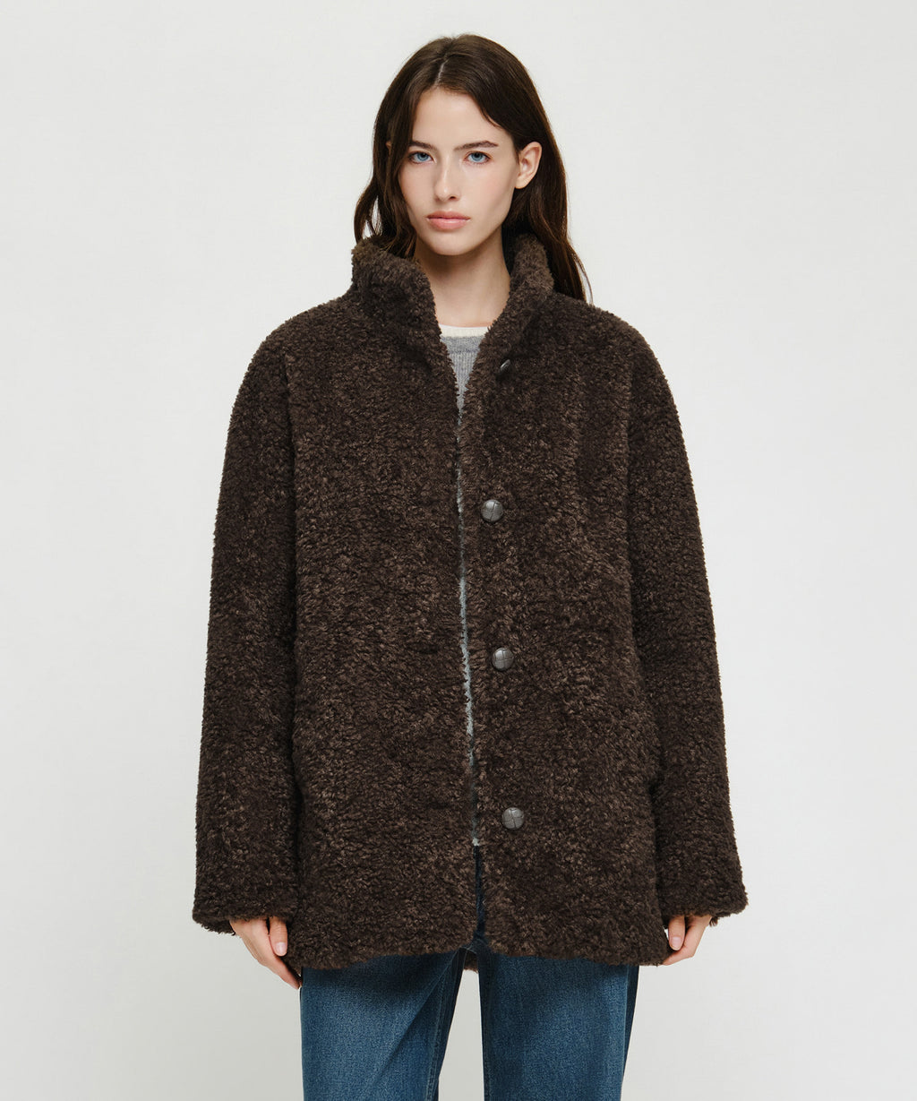Marithe & Francois Girbaud - High Neck Boucle Coat (Brown) product image 2 | TRAB K-Fashion Australia