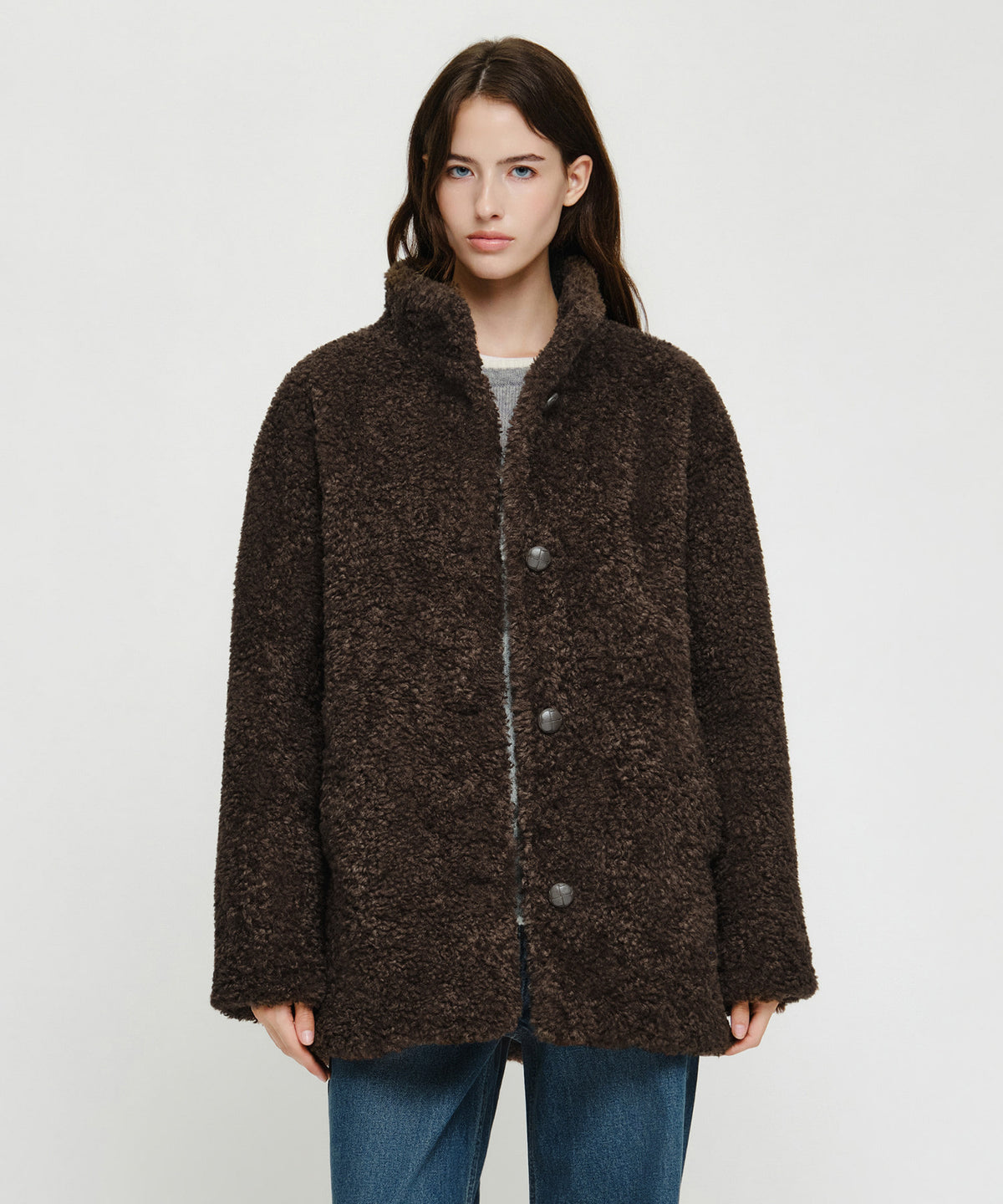 Marithe & Francois Girbaud - High Neck Boucle Coat (Brown) product image 2 | TRAB K-Fashion Australia