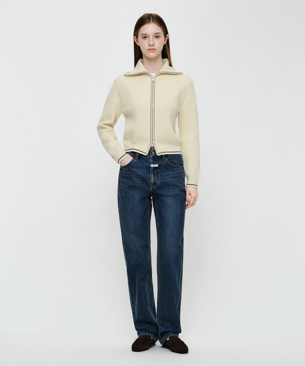 Marithe & Francois Girbaud - Big Collar Crop Zip-up Cardigan (Ivory) product image 5 | TRAB K-Fashion Australia