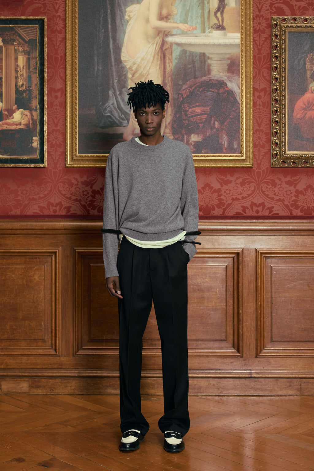 STU - Pin Tuck Round Neck Knit (Grey) product image 1 | TRAB K-Fashion Australia