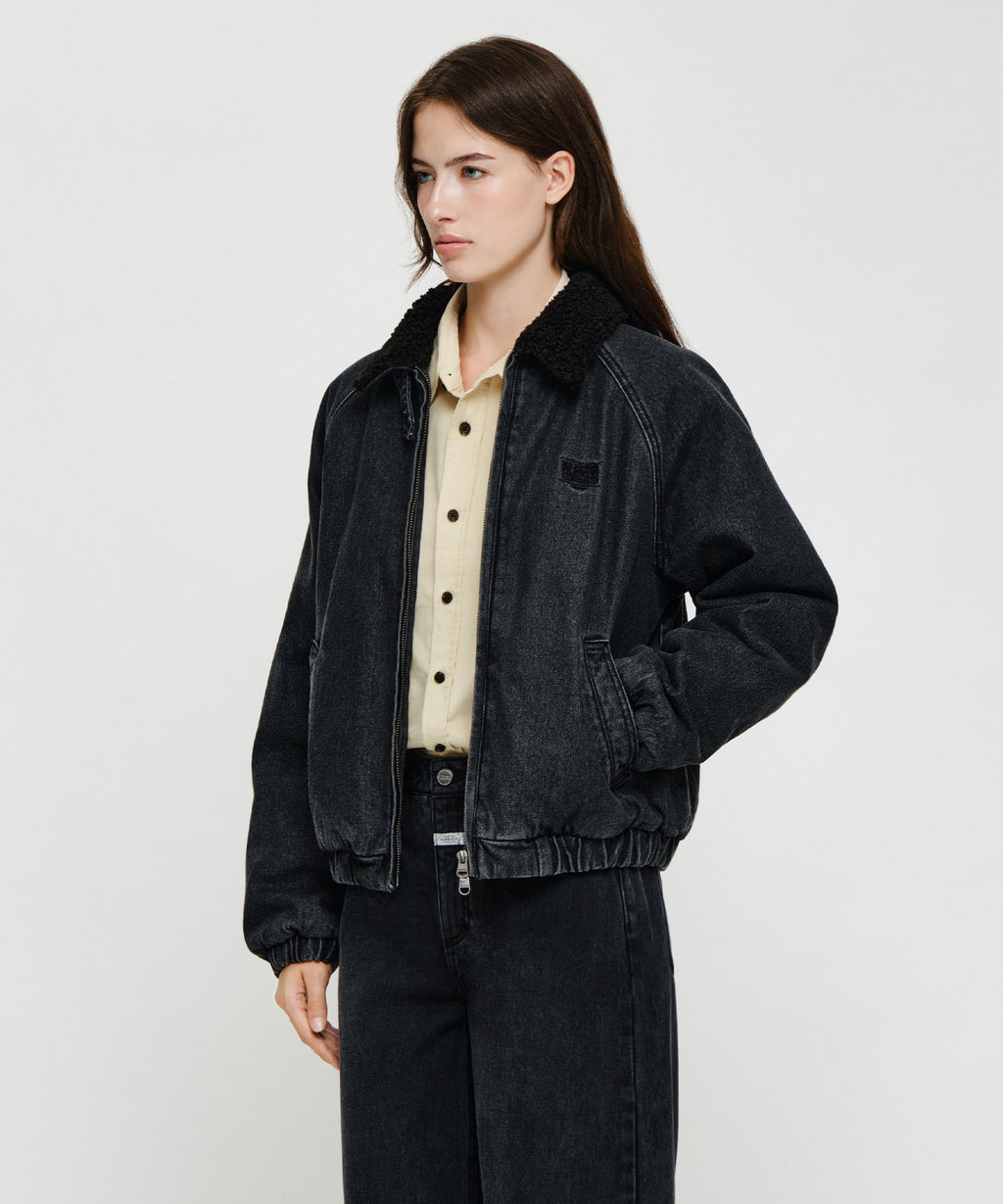 Marithe & Francois Girbaud - [Pre-order – Ships 30 Sep] Fleece Contrast Denim Jacket (Black) product image 2 | TRAB K-Fashion Australia