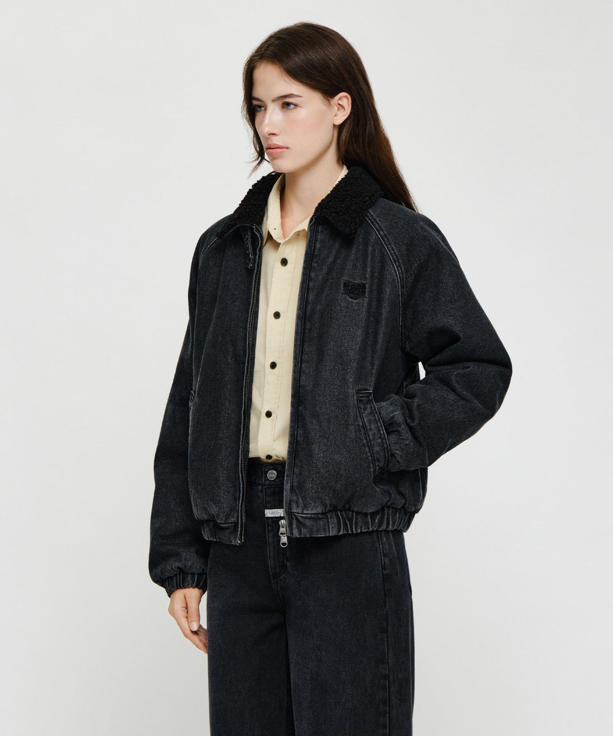 Marithe & Francois Girbaud - [Pre-order – Ships 30 Sep] Fleece Contrast Denim Jacket (Black) product image 2 | TRAB K-Fashion Australia