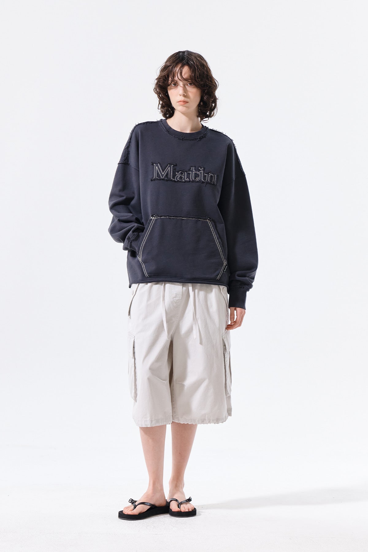 Matin Kim - Raw Cut Applique Sweatshirt (Charcoal) product image 9 | TRAB K-Fashion Australia