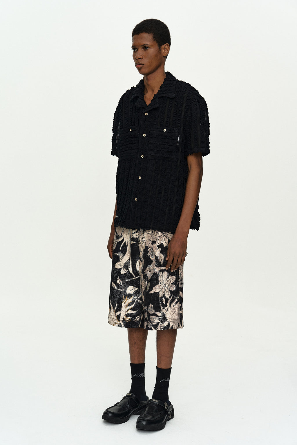 Andersson Bell - Kenley Knitted Open Collar Shirt (Black) product image 2 | TRAB K-Fashion Australia
