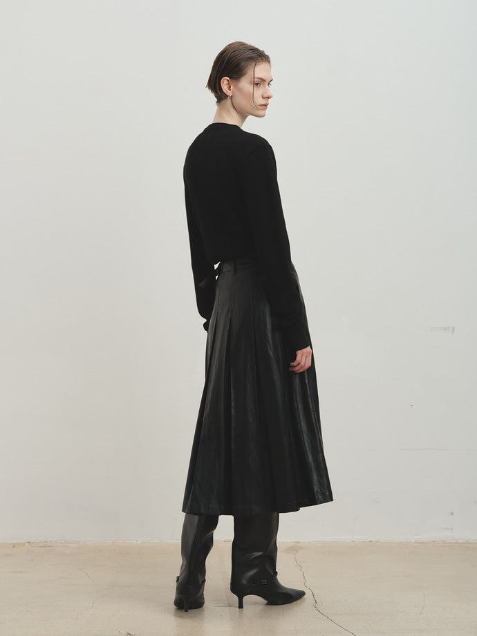 Tonywack - Faux Leather Pleated Midi Skirt (Black) product image 3 | TRAB K-Fashion Australia