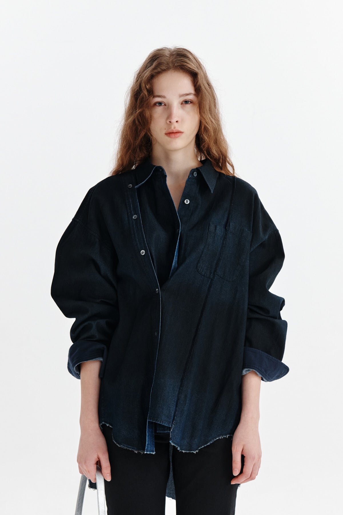 Matin Kim - Denim Cut Out Dying Shirt (Navy) product image 10 | TRAB K-Fashion Australia