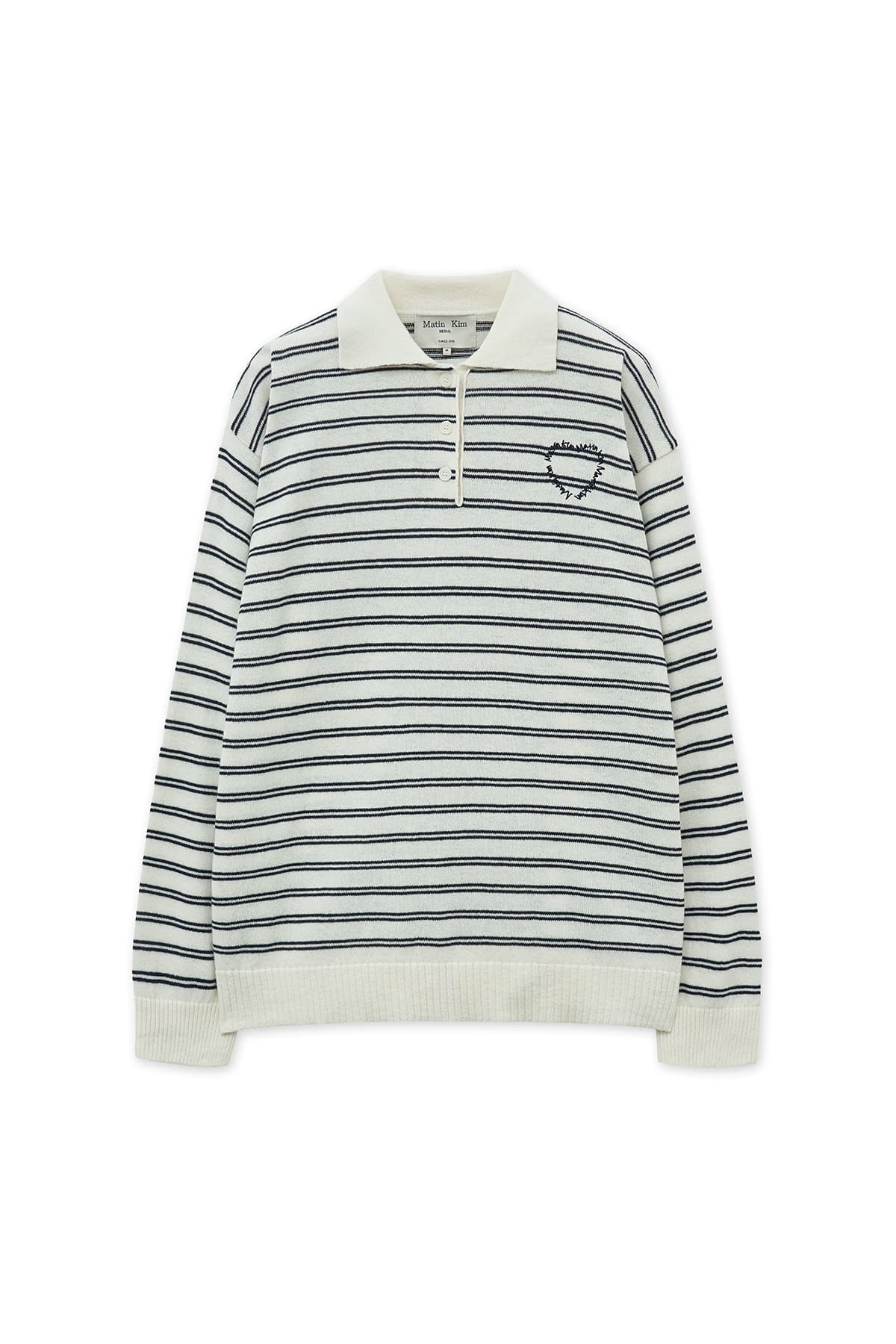 Matin Kim - Heart Logo Collar Striped Pullover (Ivory) product image 10 | TRAB K-Fashion Australia