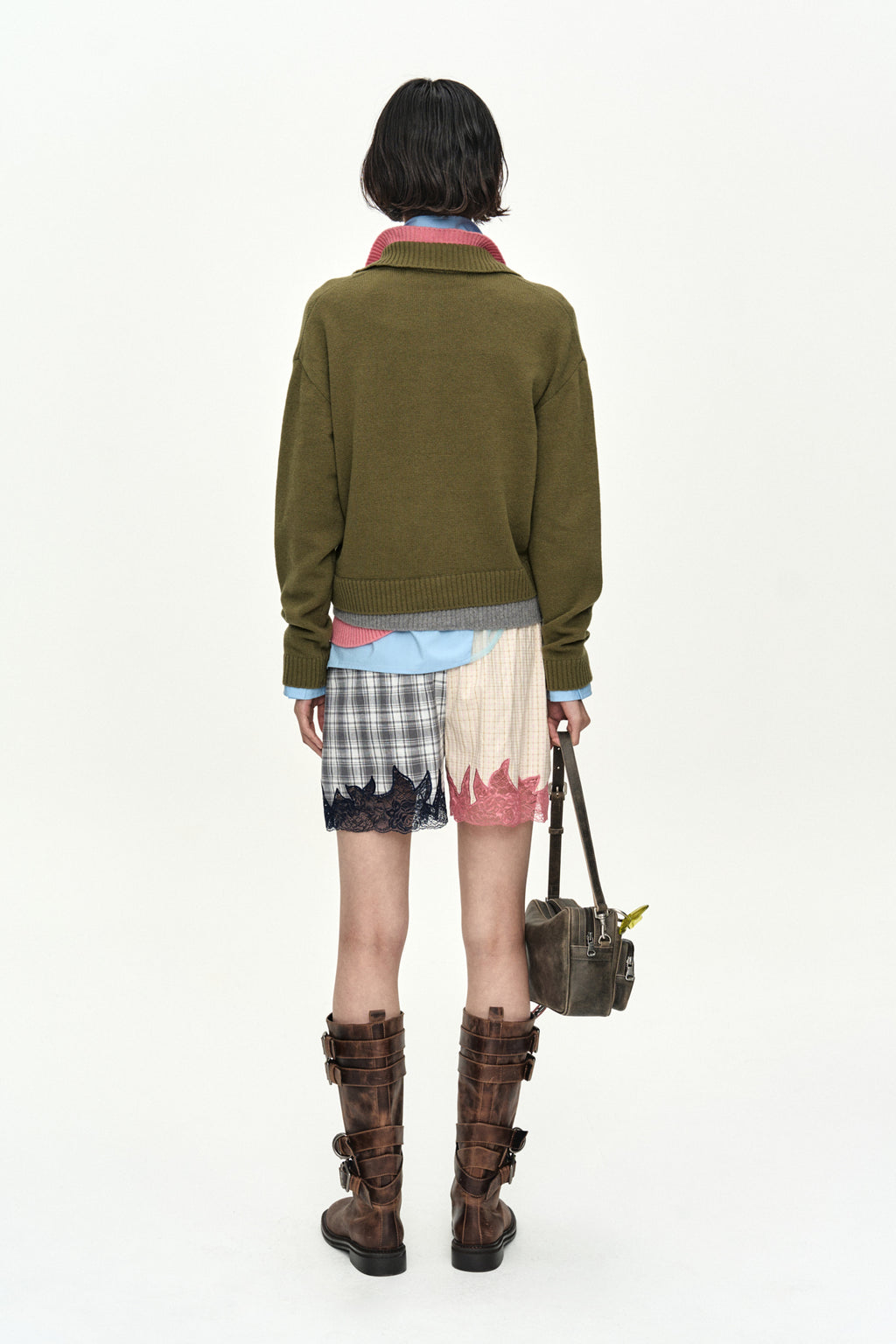 Andersson Bell - Double Collar Argyle Logo Sweater (Khaki/Pink) product image 3 | TRAB K-Fashion Australia