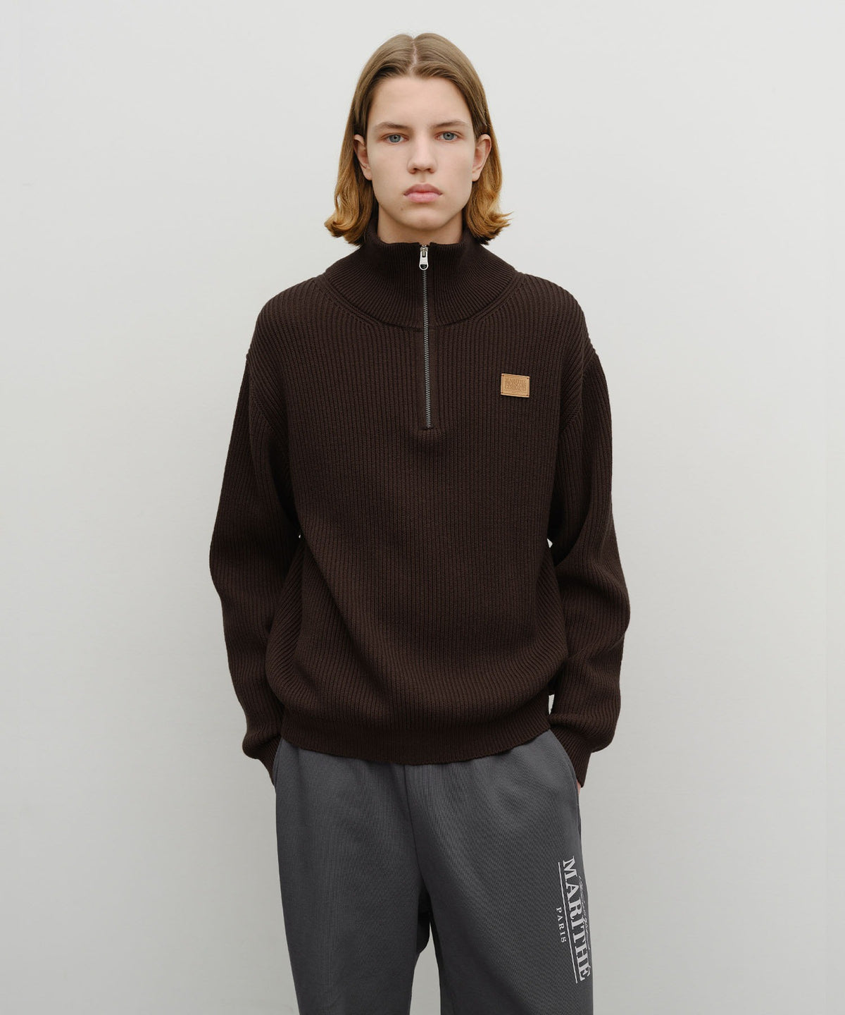 Marithe & Francois Girbaud - Half Neck Zipup Knit (Dark Brown) product image 1 | TRAB K-Fashion Australia
