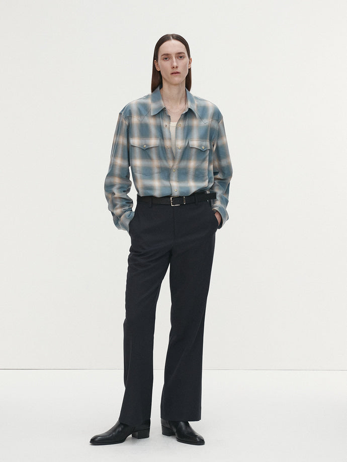 Tonywack - Checked Cotton Modal Western Shirt Japanese Fabric (Sky Blue) product image 1 | TRAB K-Fashion Australia