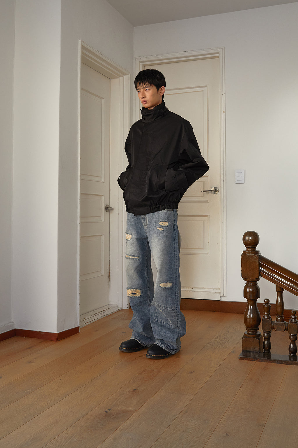 Matin Kim - Destroyed Vintage Wide Denim Pants (Light Blue) product image 8 | TRAB K-Fashion Australia