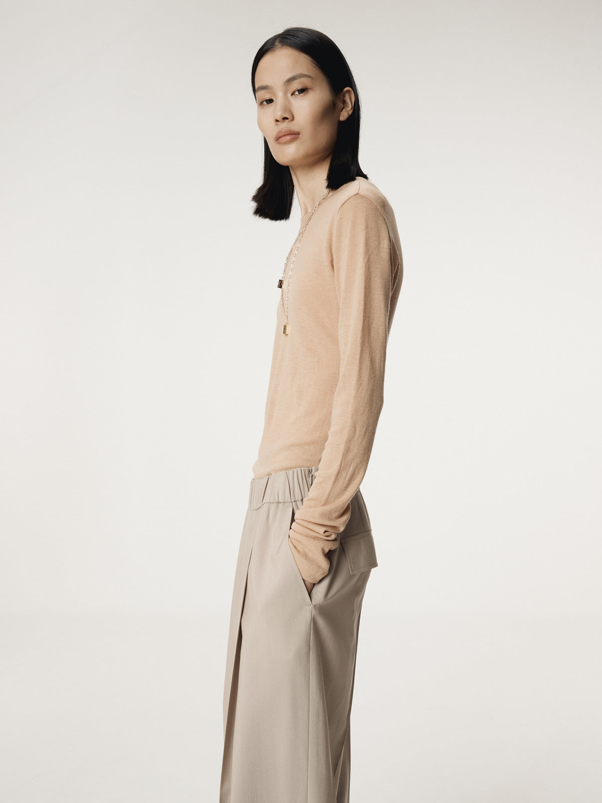 Recto - Slim Fit Wool Jersey T-Shirt (Beige) product image 8 | TRAB K-Fashion Australia