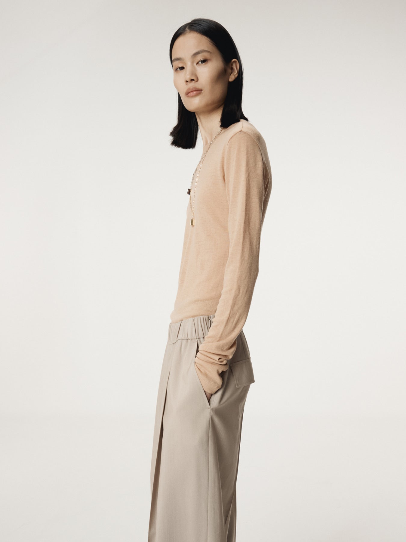 Recto - Slim Fit Wool Jersey T-Shirt (Beige) product image 8 | TRAB K-Fashion Australia