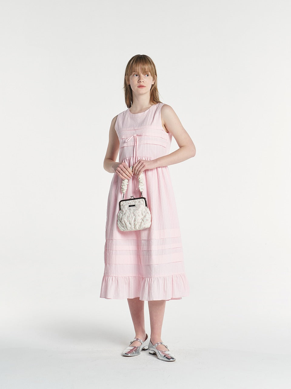 Margarin Fingers - Ribbon Pintuck Dress (Pink) product image 1 | TRAB K-Fashion Australia