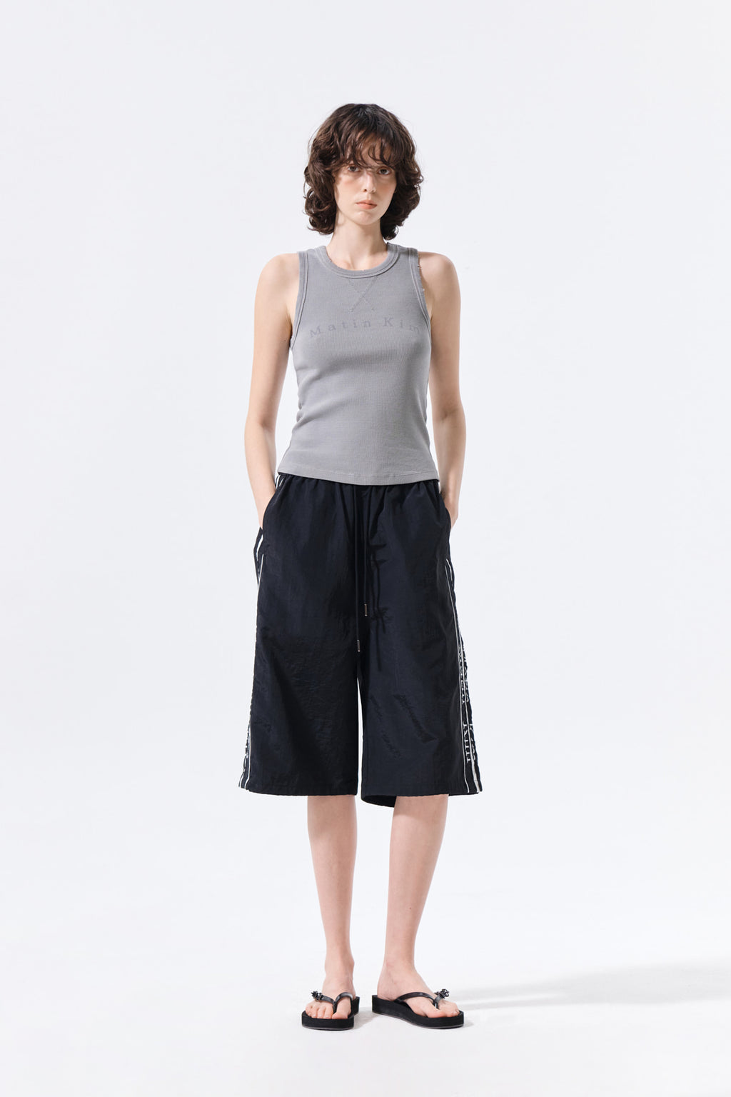 Matin Kim - Side Logo Bermuda Track Pants (Black) product image 10 | TRAB K-Fashion Australia