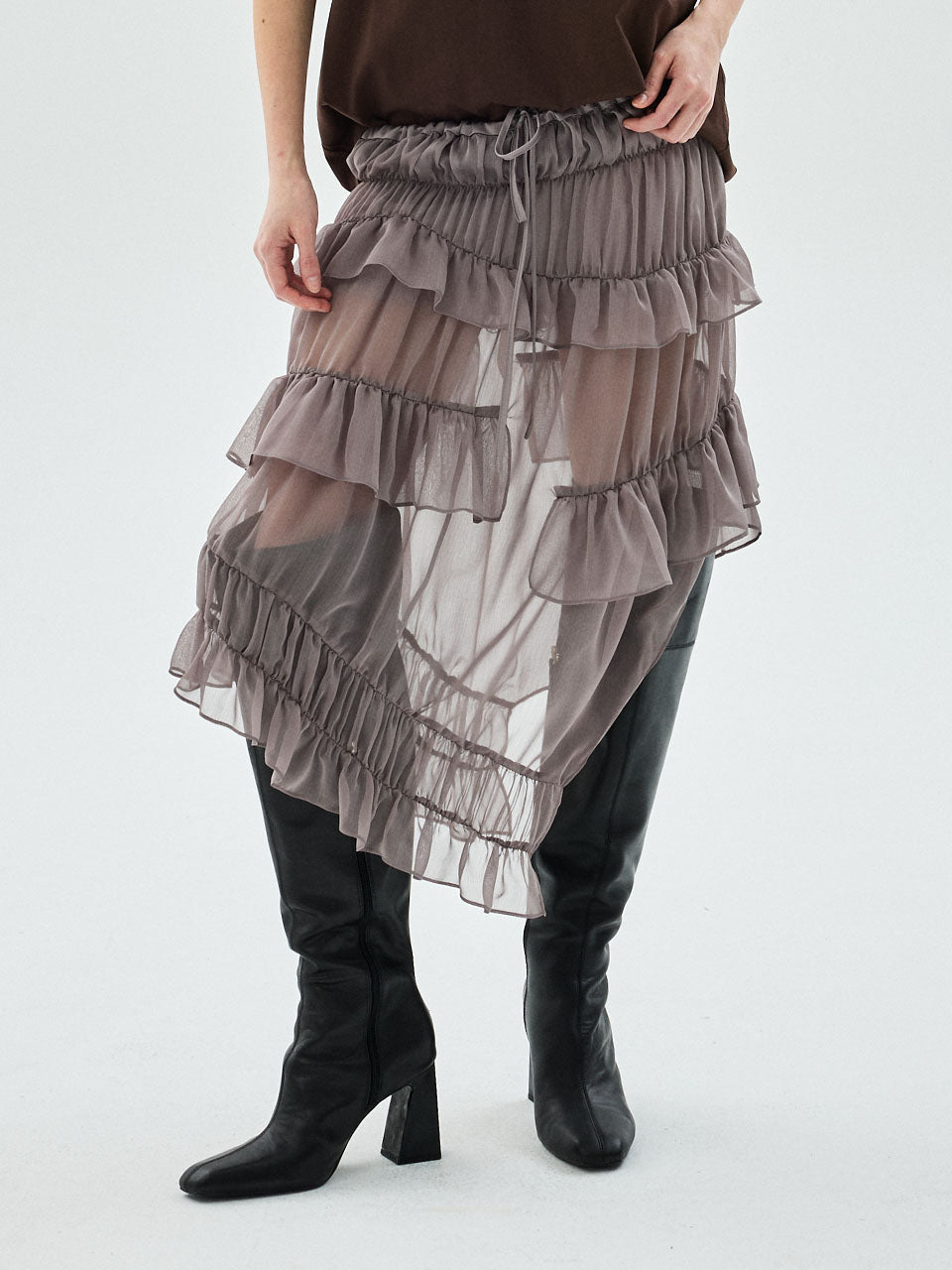 Mardi Mercredi - Chiffon Midi Skirt Frill (Taupe) product image 1 | TRAB K-Fashion Australia