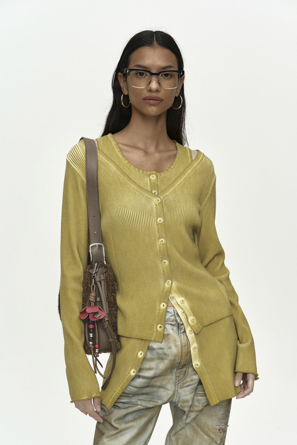 Andersson Bell - Vintage-Dye Layered Knit Cardigan (Marigold) product image 4 | TRAB K-Fashion Australia
