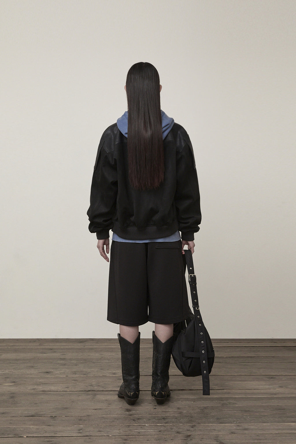 Matin Kim - Suede Mix Leather Zip Up Jumper (Black) product image 7 | TRAB K-Fashion Australia