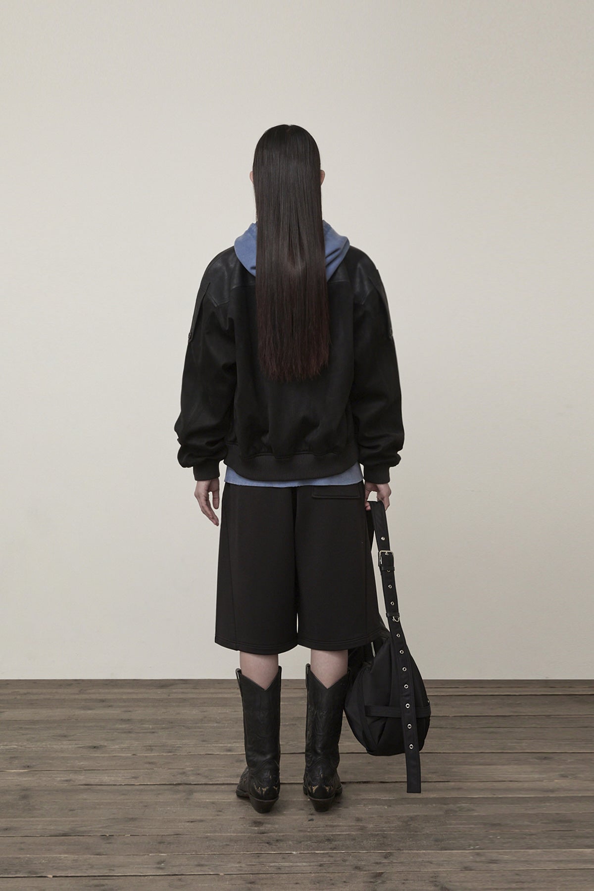 Matin Kim - Suede Mix Leather Zip Up Jumper (Black) product image 7 | TRAB K-Fashion Australia
