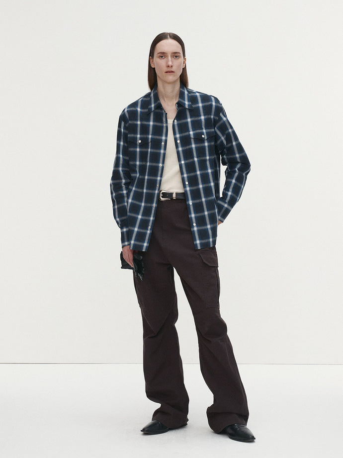 Tonywack - Checked Cotton Western Shirt (Japanese Fabric) (Navy/White) product image 3 | TRAB K-Fashion Australia