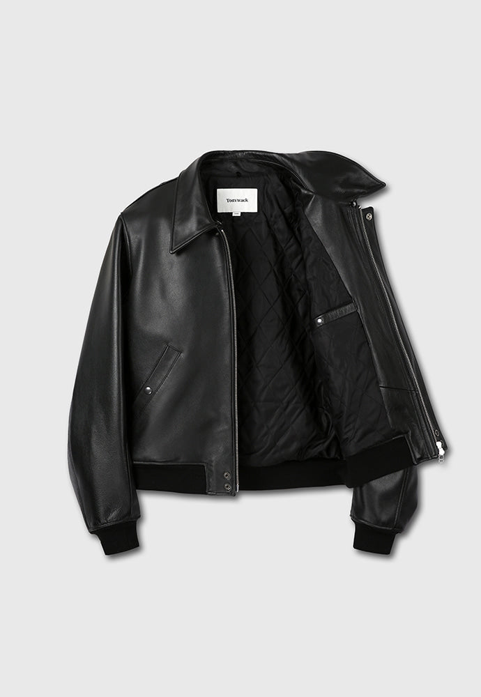 Tonywack - Shearling Collar Leather Bomber Jacket (Black) product image 10 | TRAB K-Fashion Australia