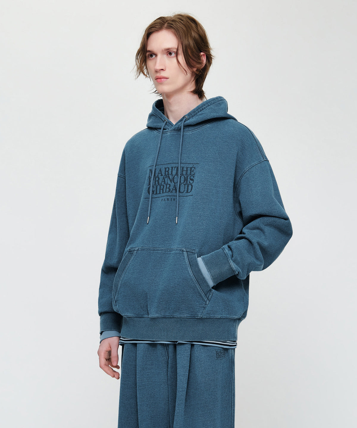 Marithe & Francois Girbaud - Crack Classic Logo Dyeing Oversized Hoodie (Blue) product image 2 | TRAB K-Fashion Australia