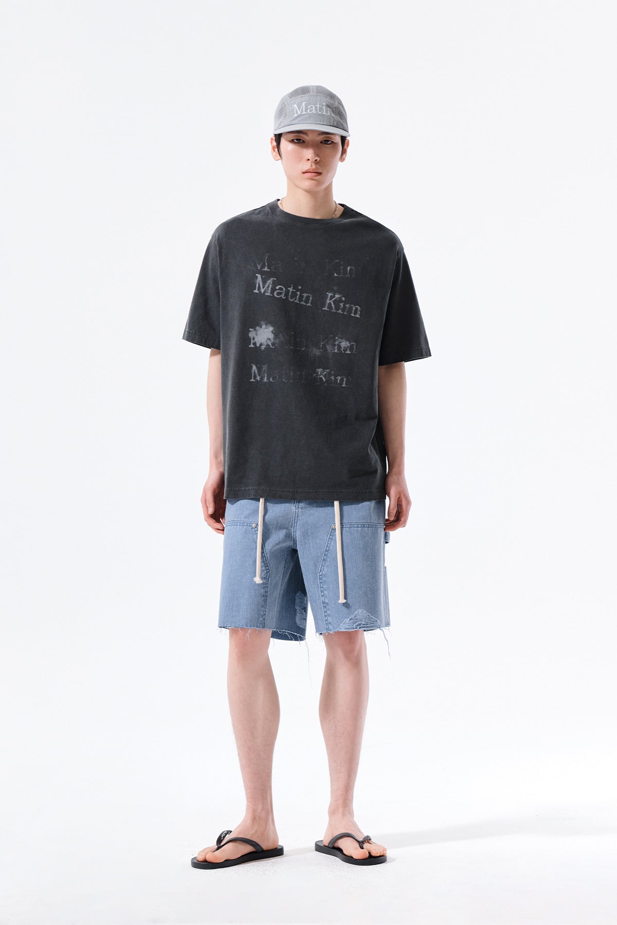 Matin Kim - Heringbone Raw Cut Denim Shorts (Light Blue) product image 14 | TRAB K-Fashion Australia