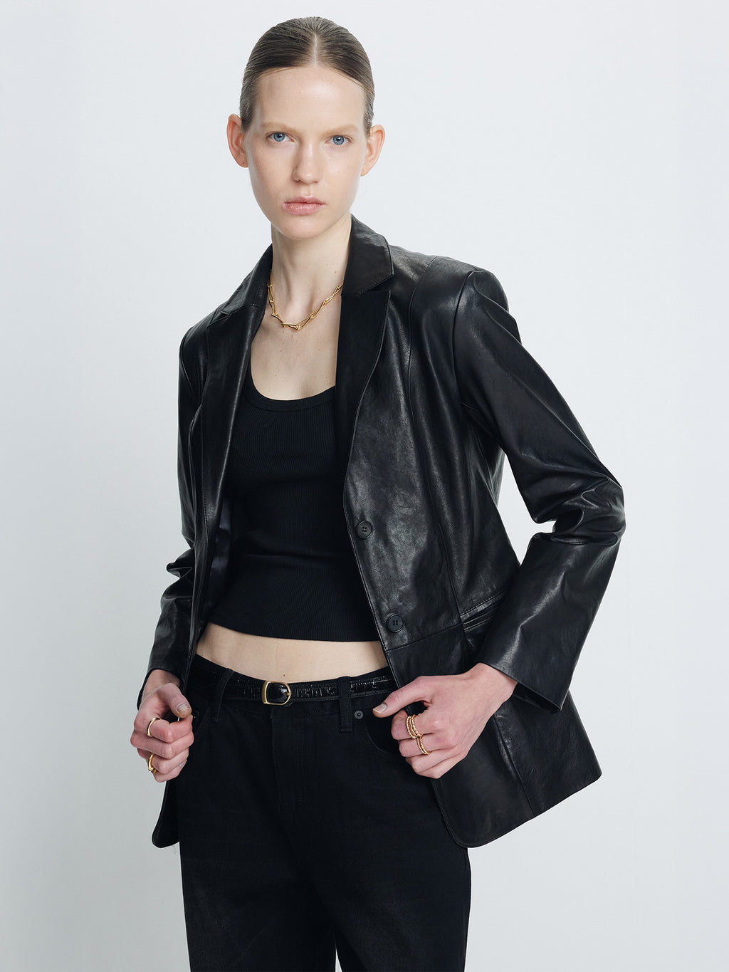 Tonywack - Vegetable Lamb Leather Fitted Blazer Jacket (Black) product image 7 | TRAB K-Fashion Australia