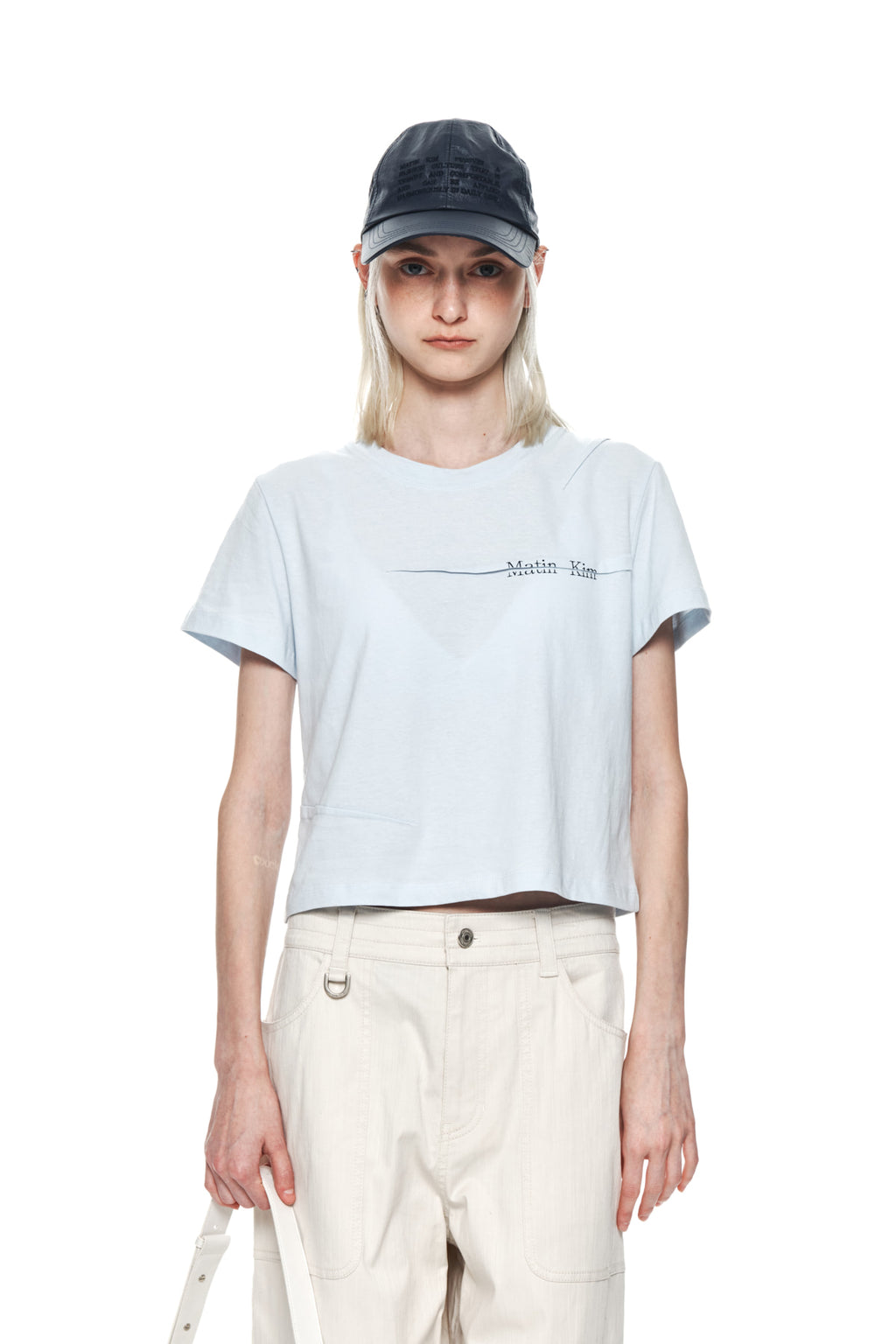 Matin Kim - Slit Pintuck Point Crop Top (Blue) product image 5 | TRAB K-Fashion Australia