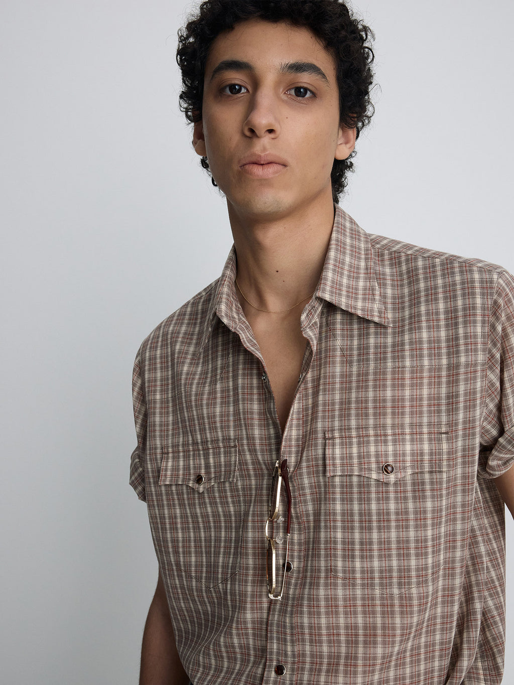 Tonywack - Checked Cotton Blend Western Shirt (Taupe/Amber) product image 7 | TRAB K-Fashion Australia