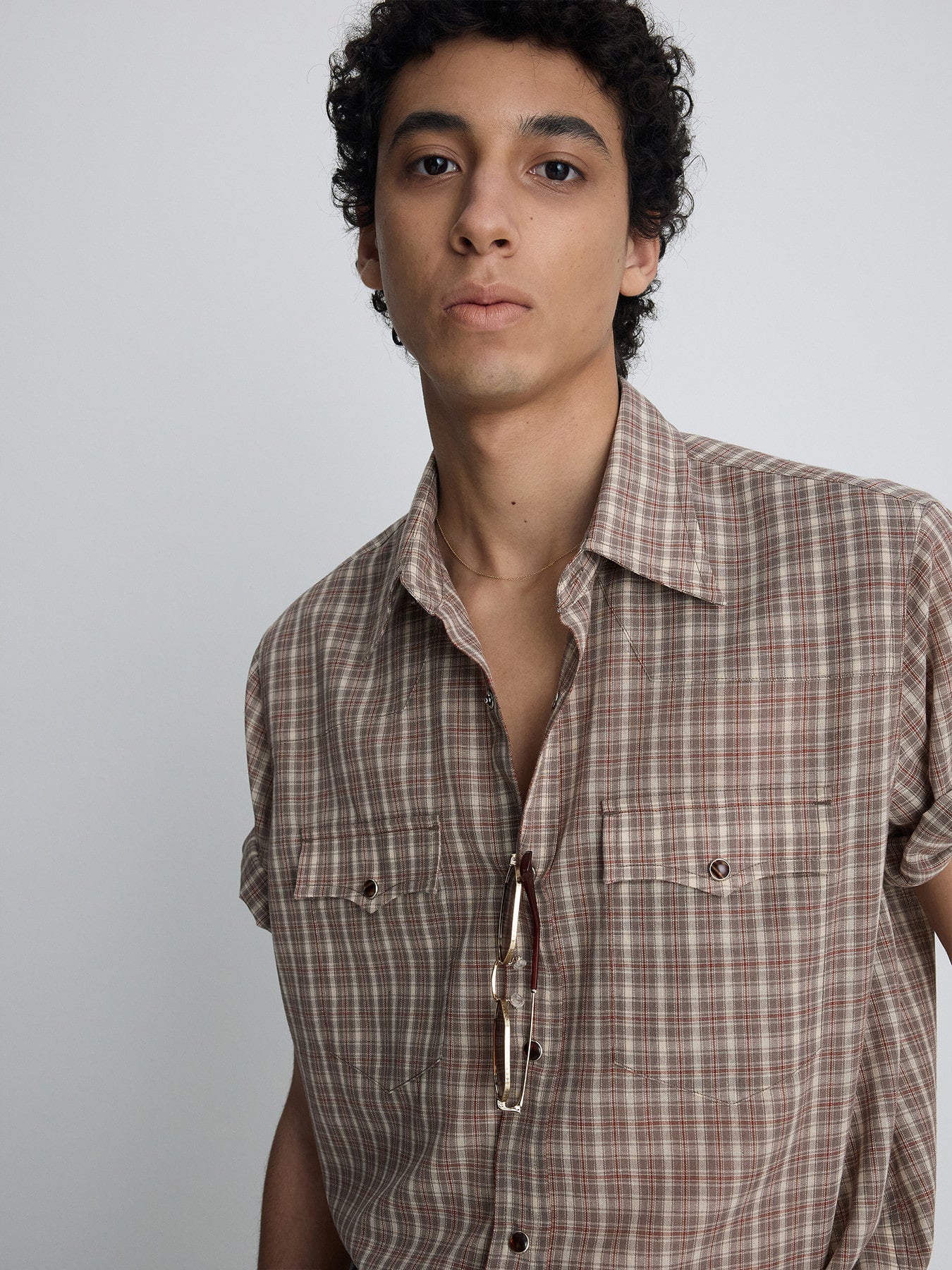 Tonywack - Checked Cotton Blend Western Shirt (Taupe/Amber) product image 7 | TRAB K-Fashion Australia