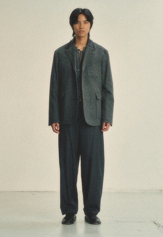 Art if acts - Leather Collar Wool Blazer_Japanese Fabric (Charcoal) product image 1 | TRAB K-Fashion Australia