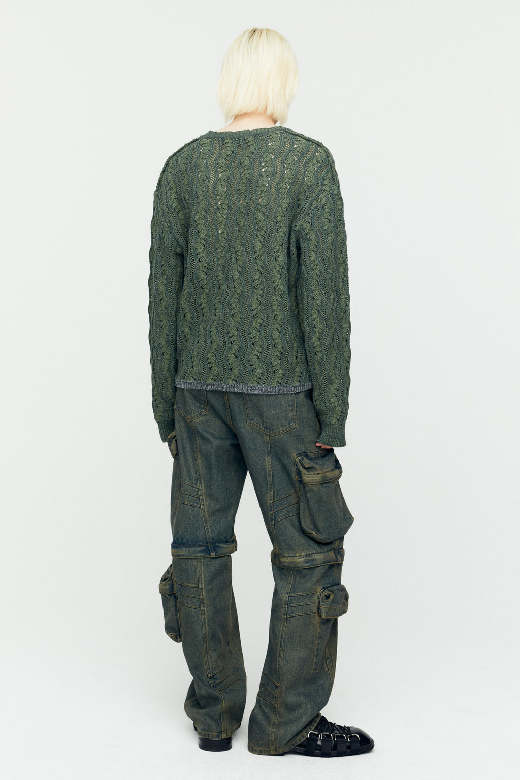 Andersson Bell - Two Tone Wave Crew-Neck Sweater (Khaki) product image 3 | TRAB K-Fashion Australia
