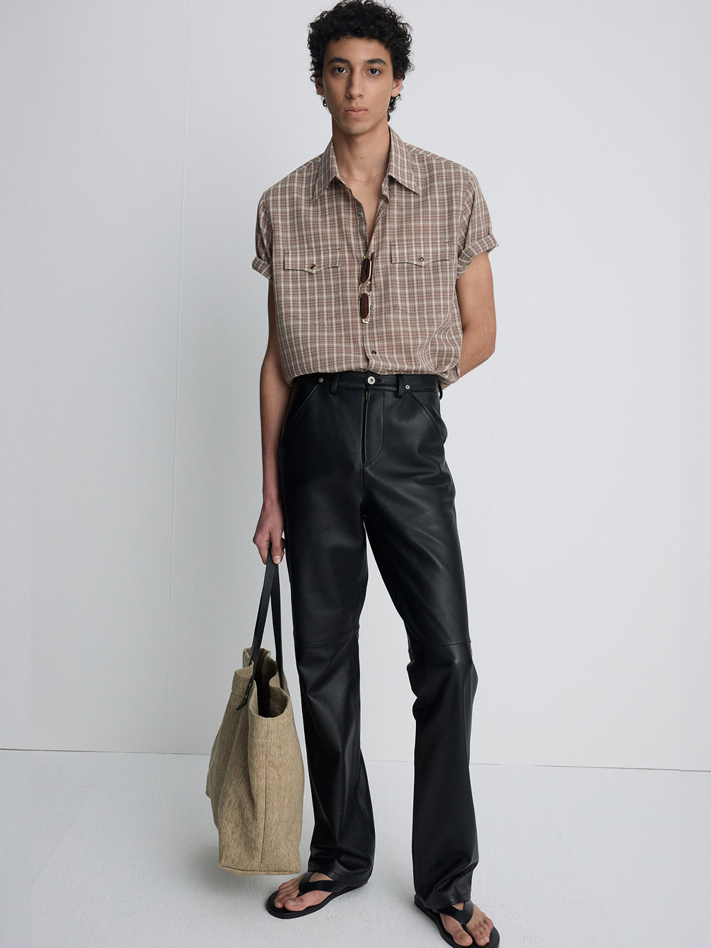 Tonywack - Checked Cotton Blend Western Shirt (Taupe/Amber) product image 1 | TRAB K-Fashion Australia