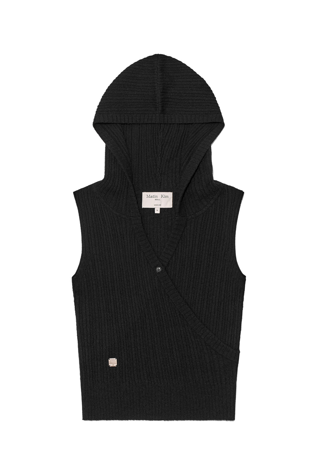 Matin Kim - Wrap Sleeveless Knit Hoody Top (Black) product image 1 | TRAB K-Fashion Australia