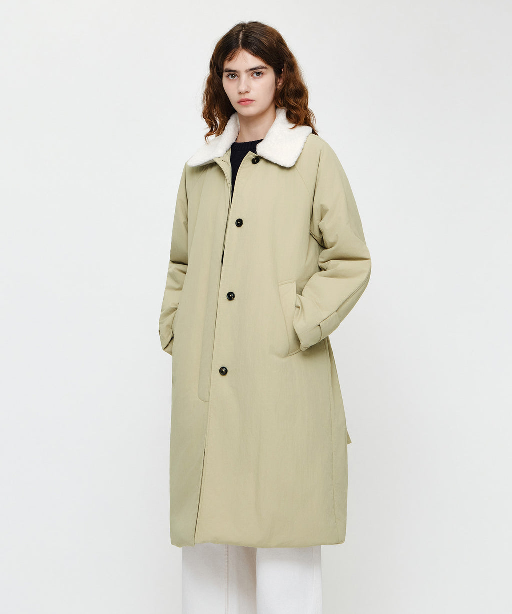Marithe & Francois Girbaud - Waist Belt Long Padded Jacket (Beige) product image 3 | TRAB K-Fashion Australia