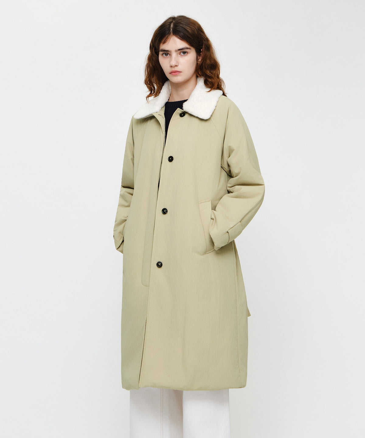 Marithe & Francois Girbaud - Waist Belt Long Padded Jacket (Beige) product image 3 | TRAB K-Fashion Australia