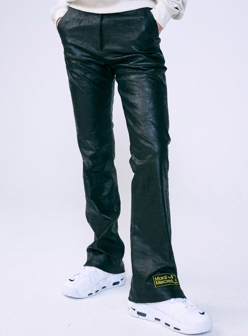 Mardi Mercredi - Faux Leather Pants Crack Side Zippers (Black) product image 1 | TRAB K-Fashion Australia