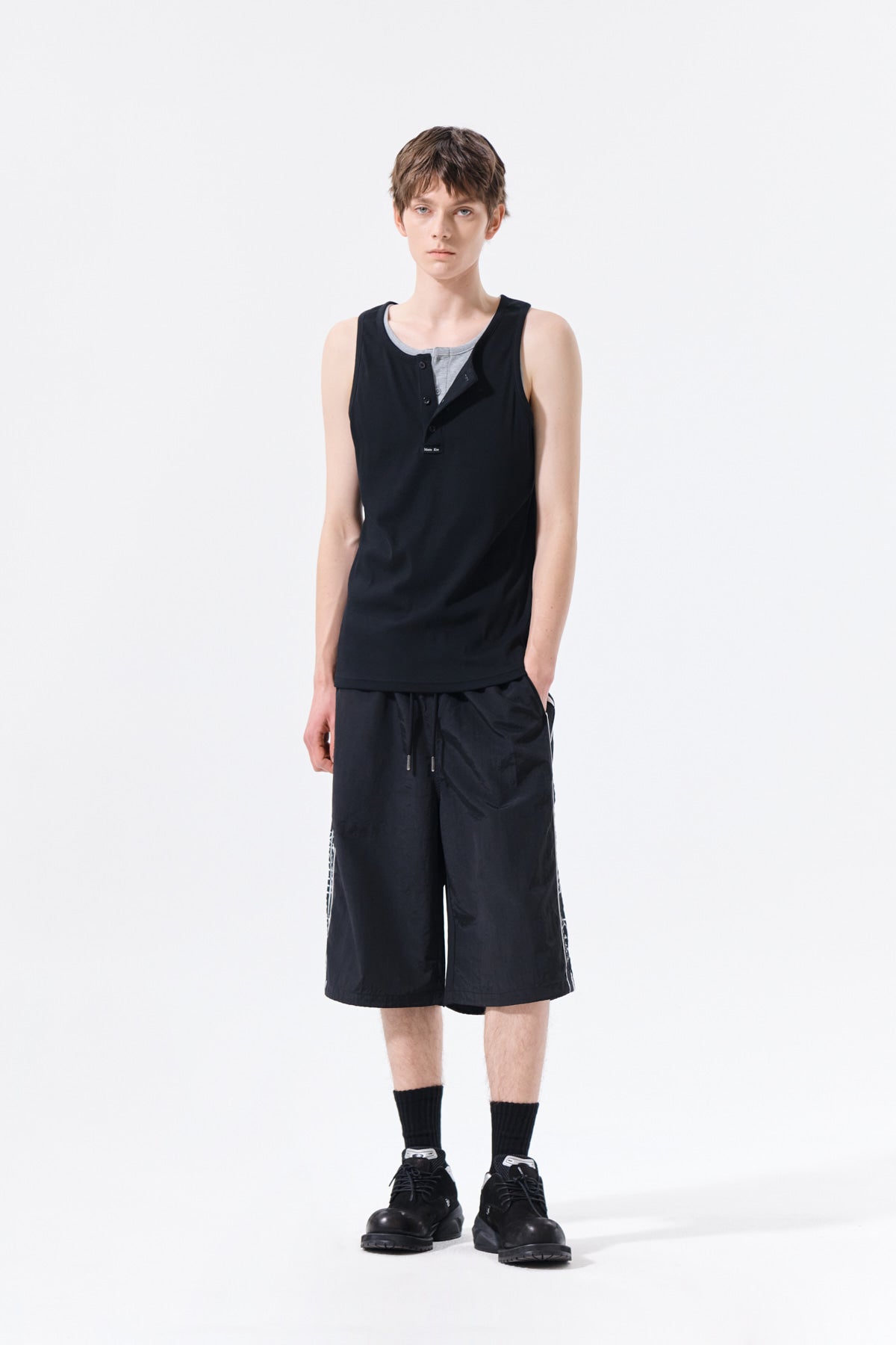 Matin Kim - Sleeveless Henley Top (Black) product image 8 | TRAB K-Fashion Australia